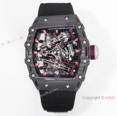 New! Swiss Replica Richard Mille RM 38-02 Carbon Fibers Skeletonised Black Textile Strap